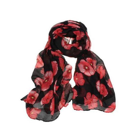 Pañuelo Largo Estampado Amapola Roja - Diseño Floral