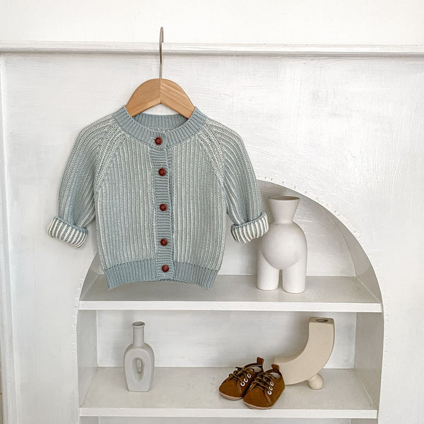 Cardigan Tejido Bicolor para Bebé con Cuello Redondo