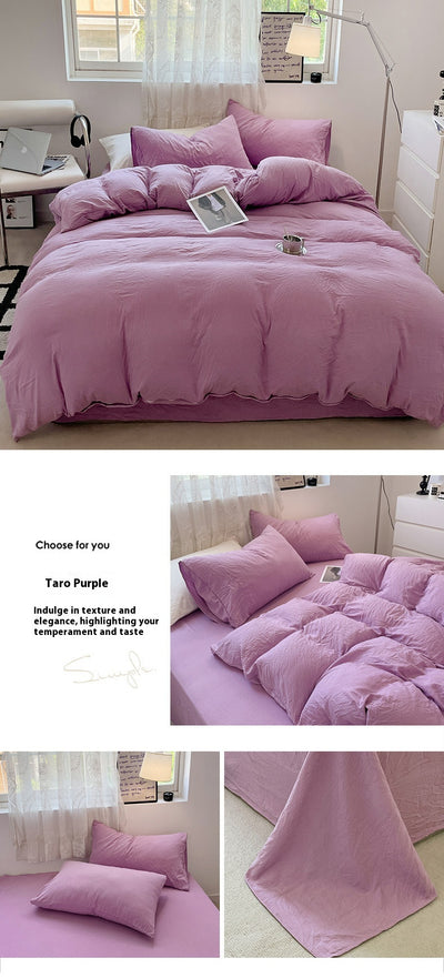 Juego de Cama 4 Piezas Algodón Lavado Efecto Arena Color Sólido - Image 29