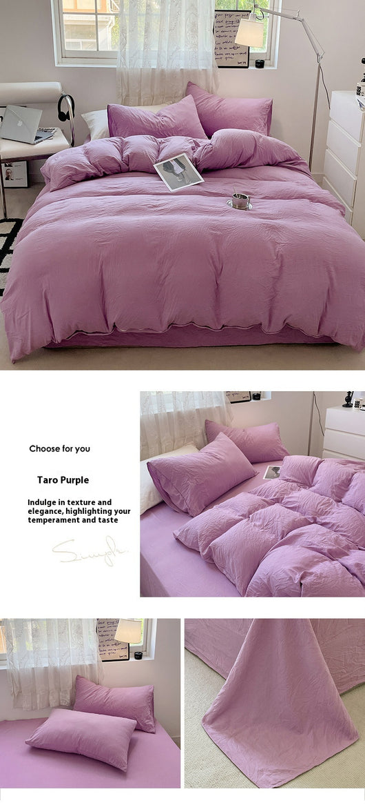 Juego de Cama 4 Piezas Algodón Lavado Efecto Arena Color Sólido - Image 29