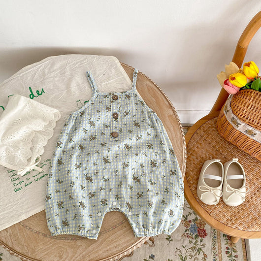 Pantalones de Trabajo con Tirantes Estampado Cuadros y Flores