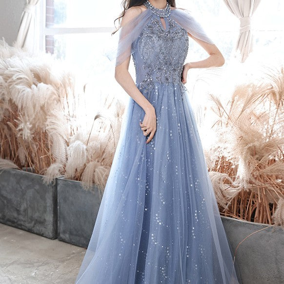 Vestido Largo Azul Elegante para Banquetes