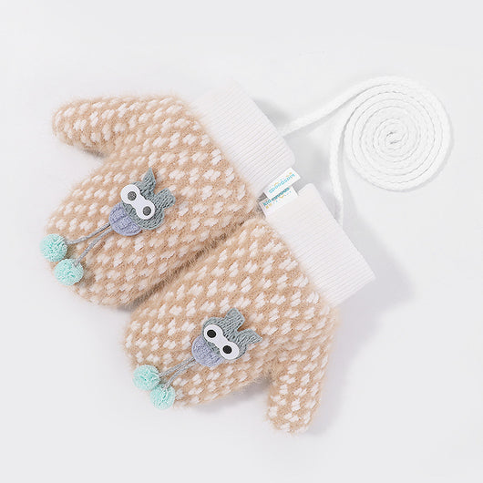 Guantes tejidos cálidos para niños invierno exterior a prueba de viento con forro de terciopelo y diseños de dibujos animados - Image 9