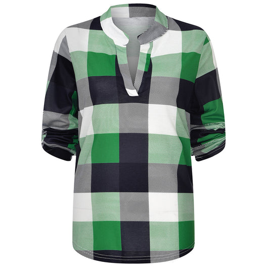 Camisa Casual de Cuadros con Escote en V y Mangas Largas - Image 15