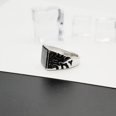 Anillo de Plata 925 Vintage para Hombre con Piedra Negra y Patrón Floral Ajustable - Image 3