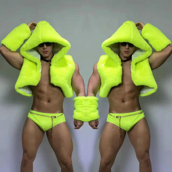 Chaleco de Pelaje Fluorescente Verde Hip-hop Jazz para Hombre y Mujer