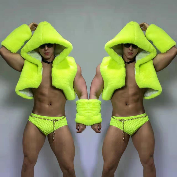 Chaleco de Pelaje Fluorescente Verde Hip-hop Jazz para Hombre y Mujer