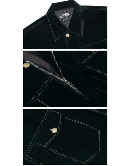 Chaqueta de Terciopelo Verde Oscuro Estilo Hong Kong para Hombre - Image 7