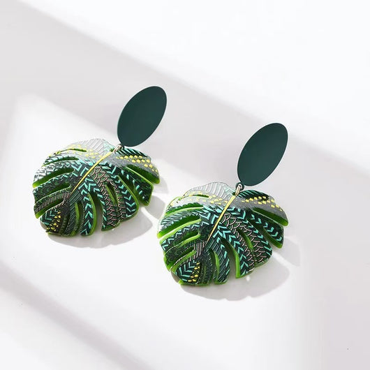 Aretes de Hoja de Palma Verde - Diseño Minimalista Étnico - Image 3