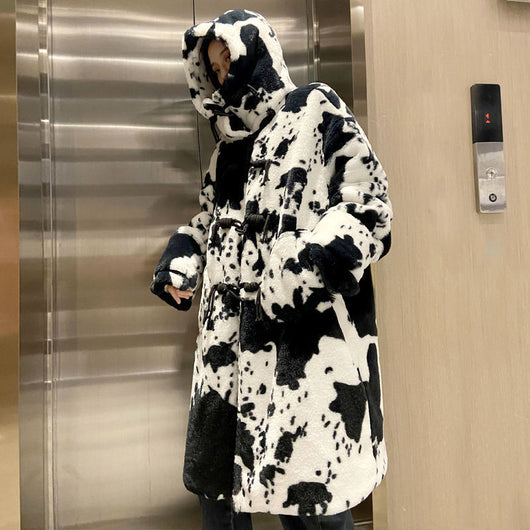 Abrigo de Piel Estampado Vaca - Diseño Elegante Largo hasta la Rodilla para Invierno - Image 10