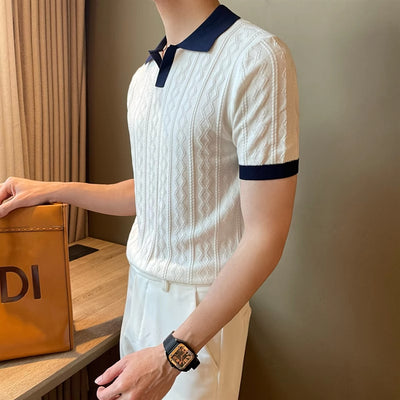 Polo Slim Fit Textura Jacquard con Solapa V y Stretch - Image 17
