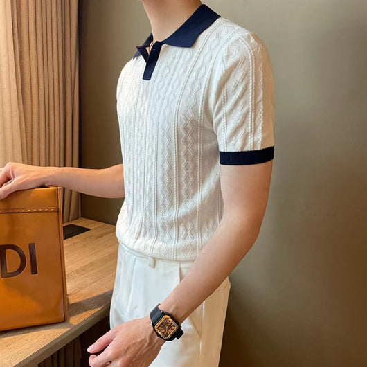 Polo Slim Fit Textura Jacquard con Solapa V y Stretch - Image 17