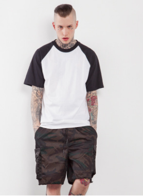Camiseta Básica para Hombre con Contraste de Mangas Abullonadas