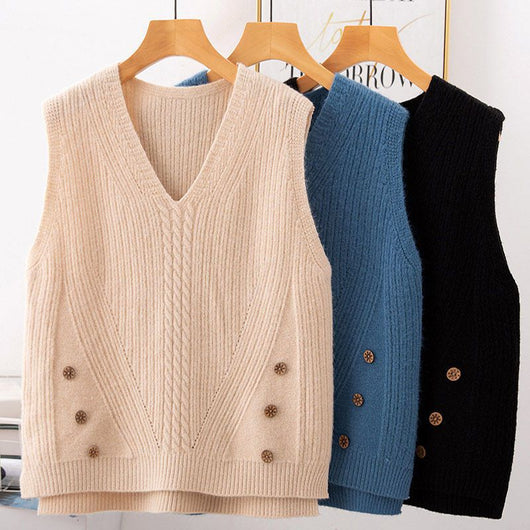 Chaleco Pullover con Cuello de Solapa para Mujer