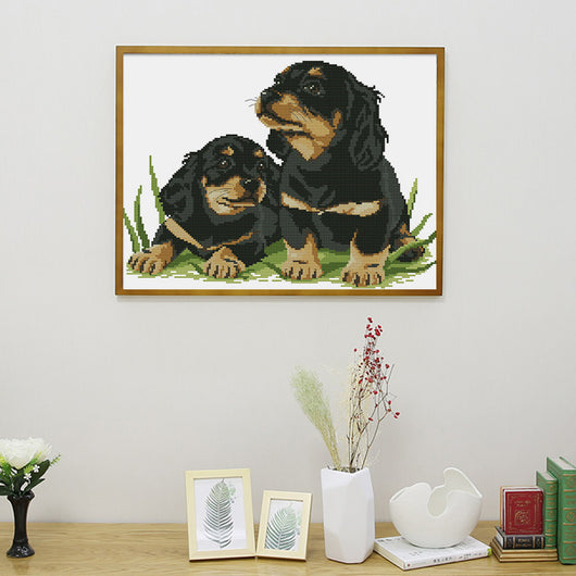 Lienzo de Punto de Cruz Dos Cachorros Bordado - Image 2