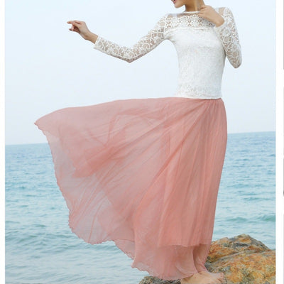 Vestido Playero Elegante de Gasa de Seda Dorada - Corte Amplio - Image 2