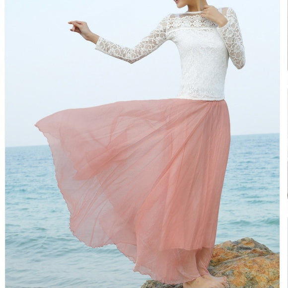 Vestido Playero Elegante de Gasa de Seda Dorada - Corte Amplio