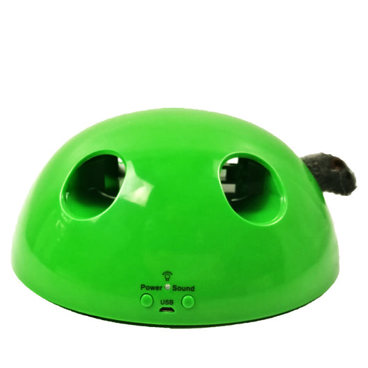 A cute tabby and white kitten with green eyes playing with a bright green dome-shaped interactive cat toy. - Image 11
