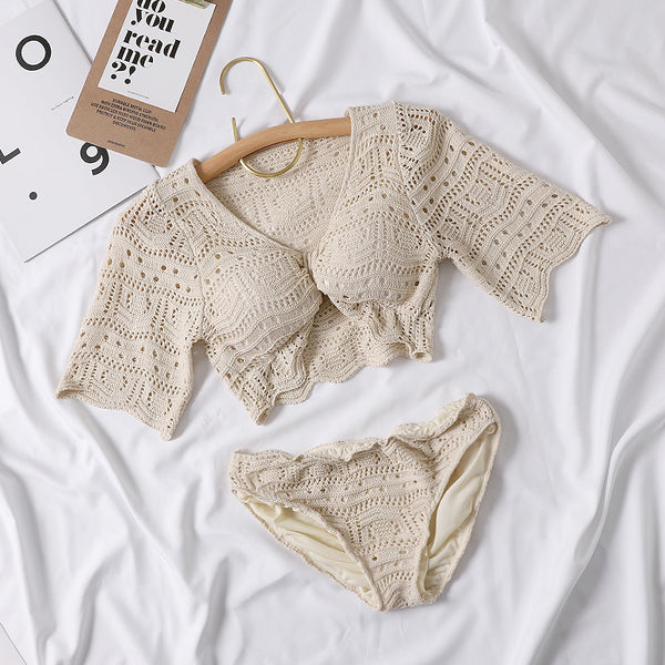Bikini Tejido Beige con Mangas Cortas Divididas