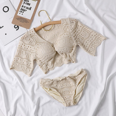 Bikini Tejido Beige con Mangas Cortas Divididas - Image 2