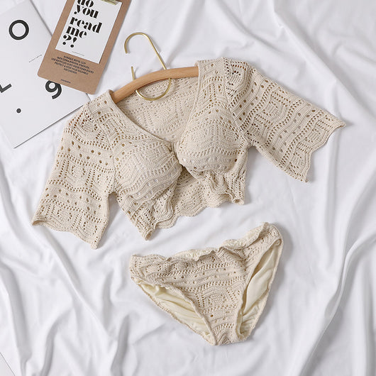Bikini Tejido Beige con Mangas Cortas Divididas - Image 2