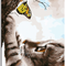 Cuadro Óleo Gato y Mariposa Pintado a Mano - Decoración Artística para Hogar