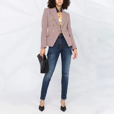 Blazer Cuadros Pied de Gallo Mujer Doble Botonadura Manga Larga - Image 7