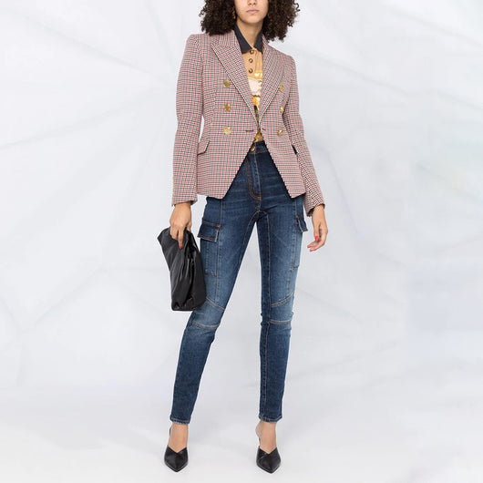 Blazer Cuadros Pied de Gallo Mujer Doble Botonadura Manga Larga - Image 7