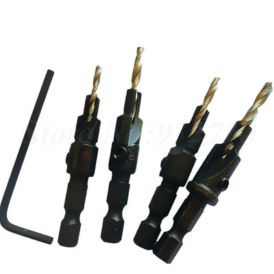 Set 4 Brocas Escariadores HSS 1/4" con Vástago Hexagonal Rápido Cambio