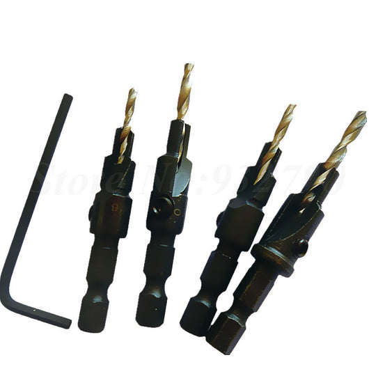 Set 4 Brocas Escariadores HSS 1/4" con Vástago Hexagonal Rápido Cambio