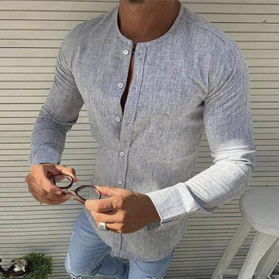 Camisa Manga Larga Cuello Redondo de Algodón para Hombre