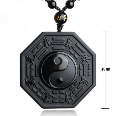 Amuleto Colgante Obsidiana Pez Yin Yang Cinco Elementos para Hombres y Mujeres - Image 4