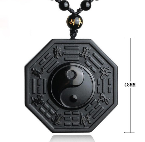 Amuleto Colgante Obsidiana Pez Yin Yang Cinco Elementos para Hombres y Mujeres - Image 4