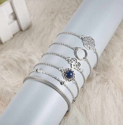 Juego de 6 Pulseras de Piedra con Hojas de Loto - Diseño Trendy Europa y Estados Unidos - Image 9