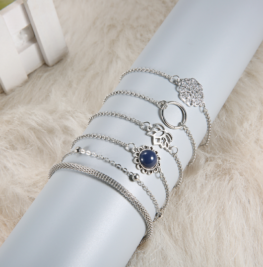 Juego de 6 Pulseras de Piedra con Hojas de Loto - Diseño Trendy Europa y Estados Unidos - Image 9
