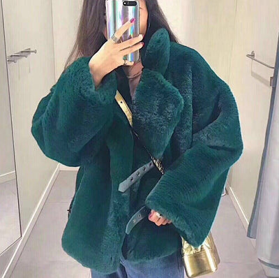 Abrigo de Piel de Conejo Coreano para Mujer - Chaqueta Corta Peluda Cálida de Invierno - Image 3