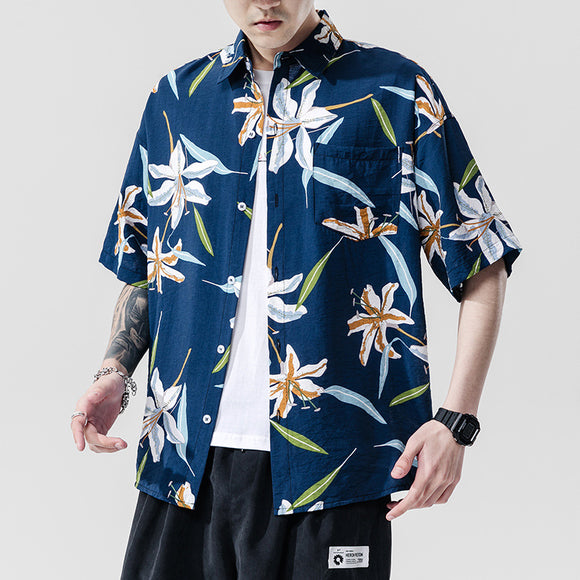 Camisa Estampada de Manga Corta para Parejas - Estilo Casual Playero