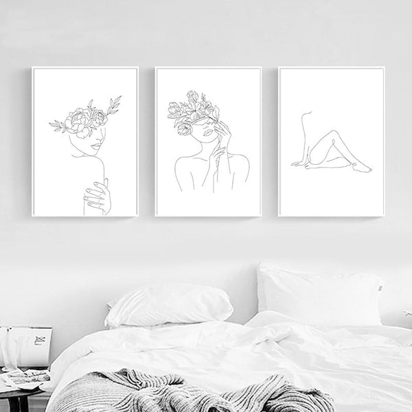 Cuadro Botánico Abstracto en Estilo Dibujo para Decoración del Hogar