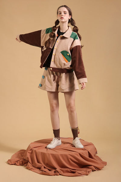 Chaqueta Corduroy Retro Japonesa con Cuello Muñeca y Costuras Contrastadas - Image 5