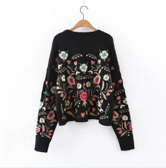 Suéter de Mujer con Bordado Floral Estilo Urbano