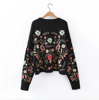 Suéter de Mujer con Bordado Floral Estilo Urbano