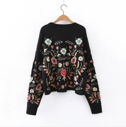 Suéter de Mujer con Bordado Floral Estilo Urbano