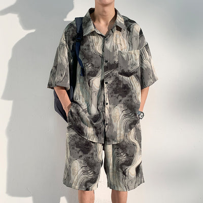 Conjunto de Playa para Hombre - Camisa Estampada y Pantalones Cortos Seda de Hielo Verano - Image 8