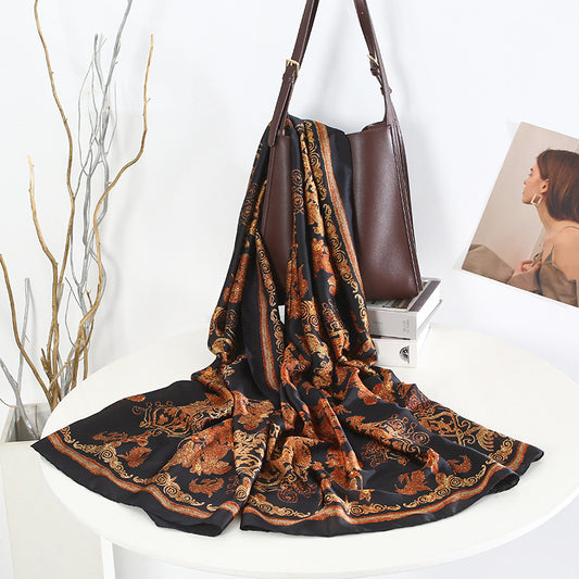 Capa Foulard de Seda Brocado Satinado Estampado Alargado para Mujer