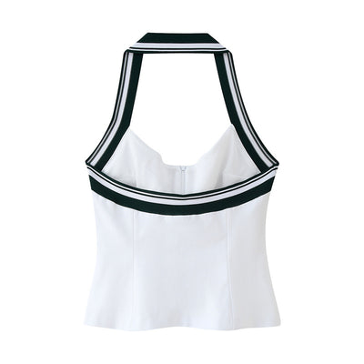 Top Espalda Descubierta con Cuello Colgante y Rayas Patchwork - Image 12