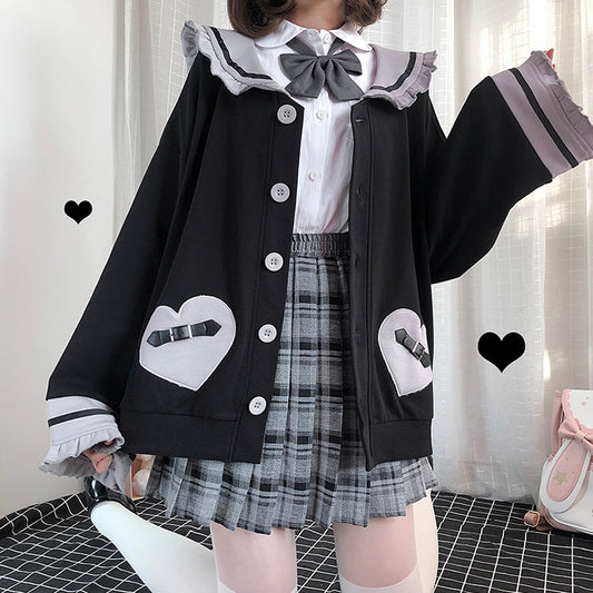 Cardigan Suelto con Volantes Azul Marino
