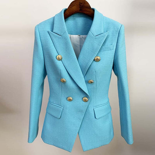 Traje de lino doble botonadura con botones de león metálico - Image 12