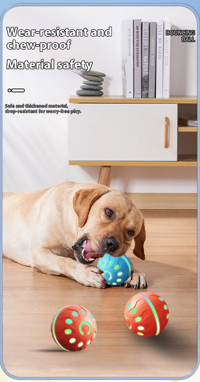 Orange-red automatic pet toy ball with a textured surface and a power button, designed for dogs. - Image 9