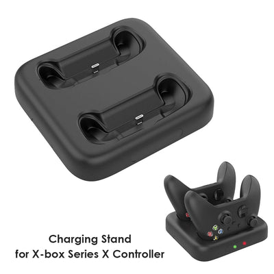 Black dual charging dock for Xbox Series S/X wireless controllers, featuring two dedicated charging slots. - Image 4