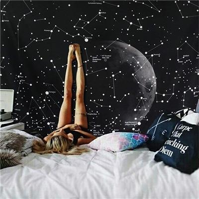 Black and white Indian Mandala tapestry wall hanging with intricate bohemian patterns, displayed in a bedroom. - Image 10